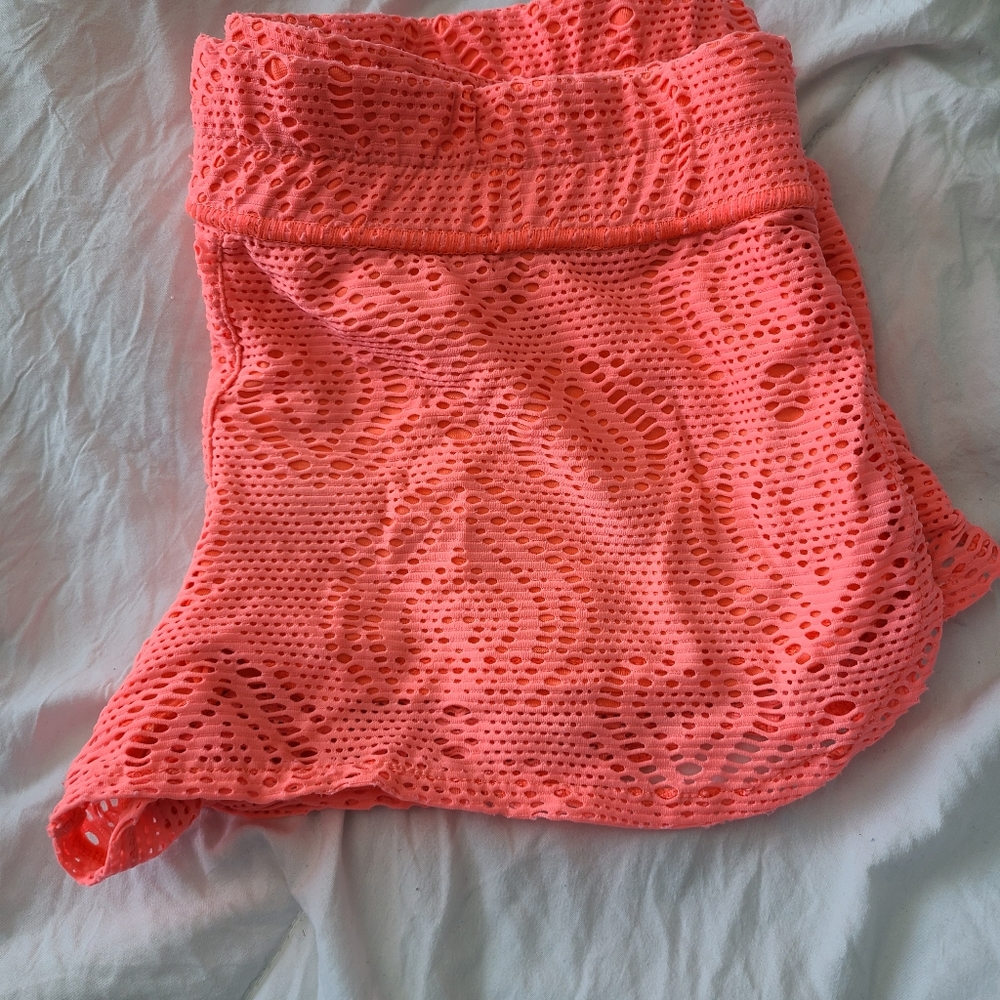 Neon orange/peach crochet shorts